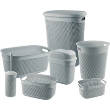 UltraMint 7 Parça Banyo Seti: Damla Desen, Sepetler, Çöp Kovası, Wc Fırçası