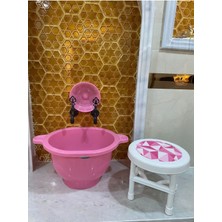 UltraMint Desenli Plastik Tabure Seti, Hamam Tası, Çok Amaçlı ve Şık Tasarım