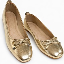 FootFrenzy Lucy Kadın Gold Altın Model Desenli Rahat Günlük Model Babet Ayakkabı