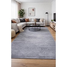 Nesrin Jel Kaymaz Taban Kesme Halı Yolluk Gri Çizgili Makinede Yıkanabilir