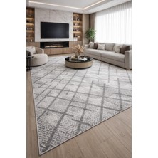 Nesrin Jel Kaymaz Taban Kesme Halı Yolluk Krem Kahve Çizgili Makinede Yıkanabilir