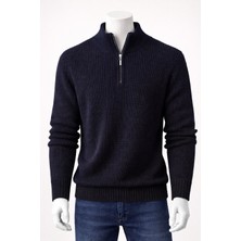 Lara Giyim Erkek Yarım Fermuar Lacivert Kazak Triko Örme Rahat Tam Kalıp
