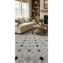 Nesrin Jel Kaymaz Taban Kesme Halı Yolluk Krem Renkli Kendinden Desenli Makinede Yıkanabilir