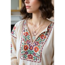 Sassy Takı Bordo Taşlı Uzun Güneş Gold Kolye