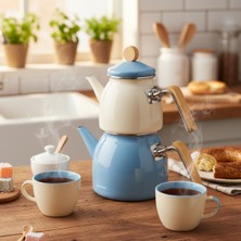 Bambum Nostalji Ahşap Kulplu Çaydanlık Mavi