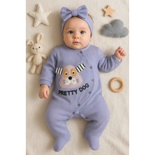 Hazego Pretty Dog Nakışlı Bandanalı % 100 Pamuk Kız Bebek Tulumu