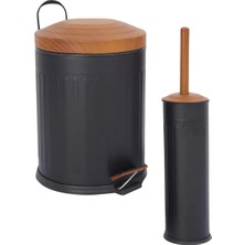UltraMint Vintage Ahşap Çift Çöp Kovası Banyo Seti, Şık ve Kullanışlı Tasarım