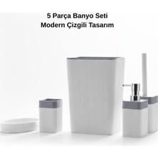 UltraMint Şık 5 Parça Plastik Banyo Seti: Çöp Kovası, Wc Fırçası, Sıvı Sabunluk, Diş Fırçalık, Sabunluk
