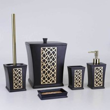 UltraMint Şık Siyah Altın Mirage 5 Parça Polyester Banyo Takımı