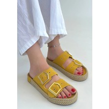 Armüz Loera Sarı Nubuk Çift Tokalı Terlik