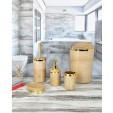 UltraMint Akrilik Yuvarlak 5 Parça Mermer Desenli Banyo Takımı Krem-Gold