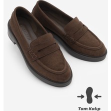 Marjin Kadın Loafer Günlük Klasik Ayakkabı Casual Makosen Fonle Kahve Süet