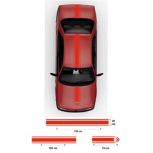 Mlh Store Citroen Için Özel Yeni Uyumlu Aksesuar Kaput-Tavan-Bagaj Çift Şerit Oto Özel Yeni Sticker 3 Parça Kırmızı 20*120 CM-20*100 Cm-75*20 cm