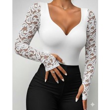 Başak Collection Kadın Uzun Kollu Dantelli Dekolte Detaylı Dalgıç Bluz