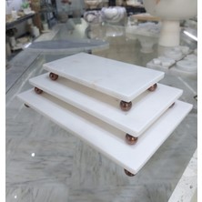 UltraMint Şık 3'lü Mermer Sunum Tepsisi Seti, Beyaz ve Bakır Renkleri