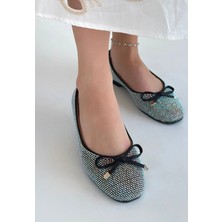 Armüz Potte Siyah Saten Babet Ayakkabı