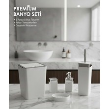 UltraMint Modern Kare Formlu Mat Banyo Seti, 5'li Çöp Kovası ve Fırça Takımı