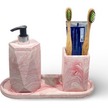 UltraMint Modern Mermer Temalı Beton Banyo Aksesuar Seti (3 Parça)