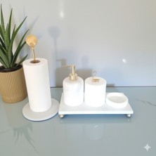 UltraMint Doğal Beyaz Mermer Banyo ve Lavabo Düzenleyici 5'li Set, Gold Aksesuar ile