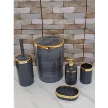 UltraMint Akrilik Yuvarlak Banyo Seti 5’li, Antrasit Gri Mermer Desen, Gold Kromaj