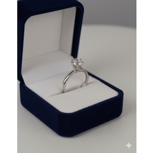 Cemal Demircioğlu 14 Ayar Beyaz Altın Modern Taç Montür Tektaş Kadın Yüzük