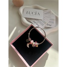 Luciaonline Gümüş Renk Pembe Ay Dede Charmlı Çelik Bileklik