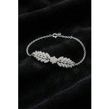 Roza Silver 925 Ayar Rodyum Zirkon Taşlı Yaprak Motifli Işıltılı Gümüş Bileklik