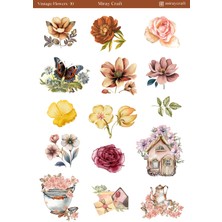 Miray Craft 1 Sayfa Vintage Çiçek Temalı – Journal & Scrapbook Sticker Sayfası (12×17 Cm)