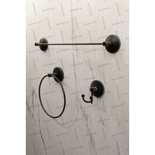 UltraMint Siyah Ekonomik 3'lü Banyo Seti, Montajlı, Bornozluk ve Havlulukler