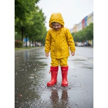 Belix Konçlu Peluşlu Emojili Kız Çocuk Yağmur Çizmesi 26-35 Kırmızı