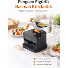 Ecuy Penguen Figürlü Otomatik Kürdanlık Basmalı Hijyenik Kapalı Hazneli Dekoratif Masa Kürdan Kutusu