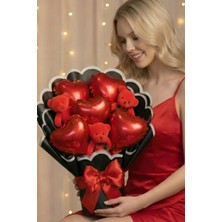 Sole Sevgililer Günü'ne Özel: 5'li Kalp Balonlu, 3'lü Ayılı Kırmızı Ayıcık Buketi | Sevgiliye Hediye