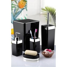 UltraMint 5 Parça Akrilik Gümüş Çizgi Banyo Takımı Kare Siyah