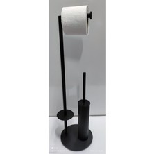 UltraMint Şık Siyah Tuvalet Kağıtlık ve Fırça Standı, Modern Banyo Aksesuarı