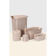 UltraMint Renkli 5 Parça Çamaşır Sepeti ve Banyo Seti, 60 Lt, Şık ve Kullanışlı