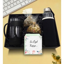As Gift French Press & Kılıflı Cam Suluk & Ihlamur & Ada Çayı Hediye Seti