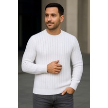 Lara Giyim Erkek Yuvarlak Yaka Kazak Rahat Tam Kalıp Sıfır Saka Fitilli