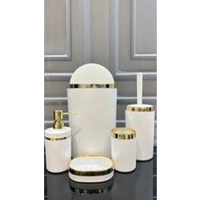 UltraMint Şık Yuvarlak Beyaz Gold 5'li Akrilik Banyo Seti, Modern ve Zarif Tasarım