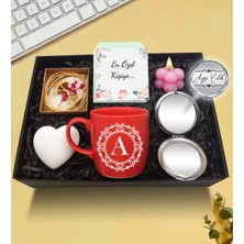 As Gift Kişiye Özel Kırmızı Kupa & Ayna & Dekoratif Kalp Biblo & Kokulu Sabun & Bubble Mum Hediye Seti
