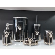 UltraMint 5 Parça Akrilik Yuvarlak Banyo Seti Siyah Gümüş Kromaj Güllü