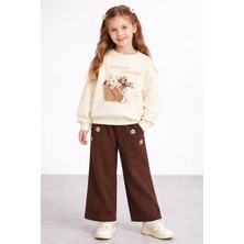 Cansın Mini Krem Papatya Nakış Detaylı Jean Pantolonlu Kız Çocuk 2li Takım 23520