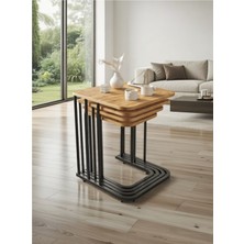 Teknor Orkide Tekerlekli 4 Lü Zigon Sehpa Siyah - Ceviz Mdf