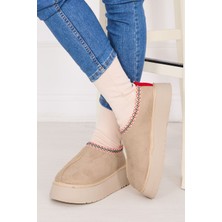 SRC Kalın Taban Kürklü Mini Bot Bej