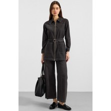 Olcay Fermuar Kapamalı Bol Paça Denim Ikili Takım Antrasit 9392-TK