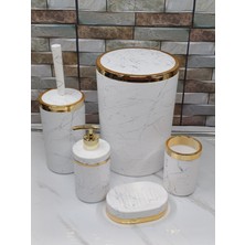 UltraMint Akrilik Yuvarlak Mermer ve Granit Desenli 5 Parça Banyo Takımı