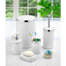 UltraMint 5 Parça Akrilik Gümüş Çizgi Banyo Takımı Beyaz