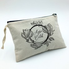 As Gift Kişiye Özel Kanvas Makyaj Çantası & Beyaz Metal Kutulu Mum & Dekoratif Biblo  Hediye Seti