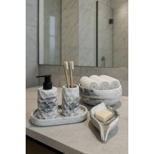 UltraMint Mermer Desenli 5 Parça Banyo Seti, Sıvı/katı Sabunluk ve Aksesuarlar