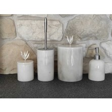 UltraMint Beyaz Mermer Desenli Gümüş Zeytin Dalı Detaylı 4'lü Banyo Seti