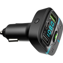 Teknoparkta Araç Fm Mp3 Transmitter Bluetooth Araç Kiti USB Type-C Hızlı Şarj Çıkışlı Çakmaklık Şarj Aleti